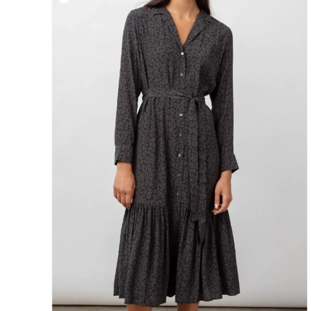 Rails Beatrice Dress in Charcoal Batik Cheetah Midi Shirt Dress Medium